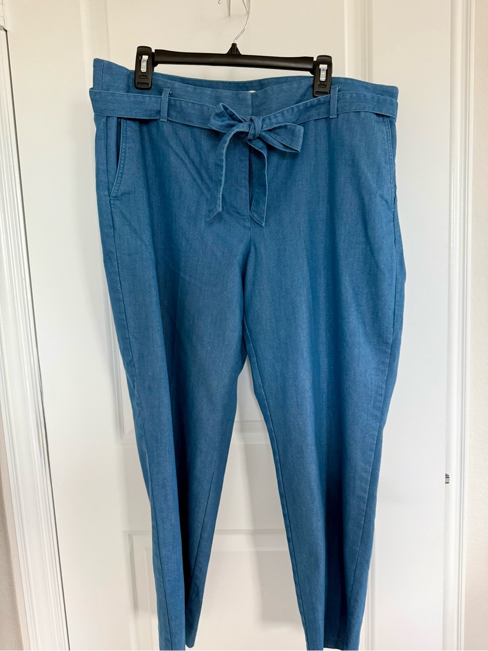 LOFT Blue Paperbag Waist Tie Cropped Pants